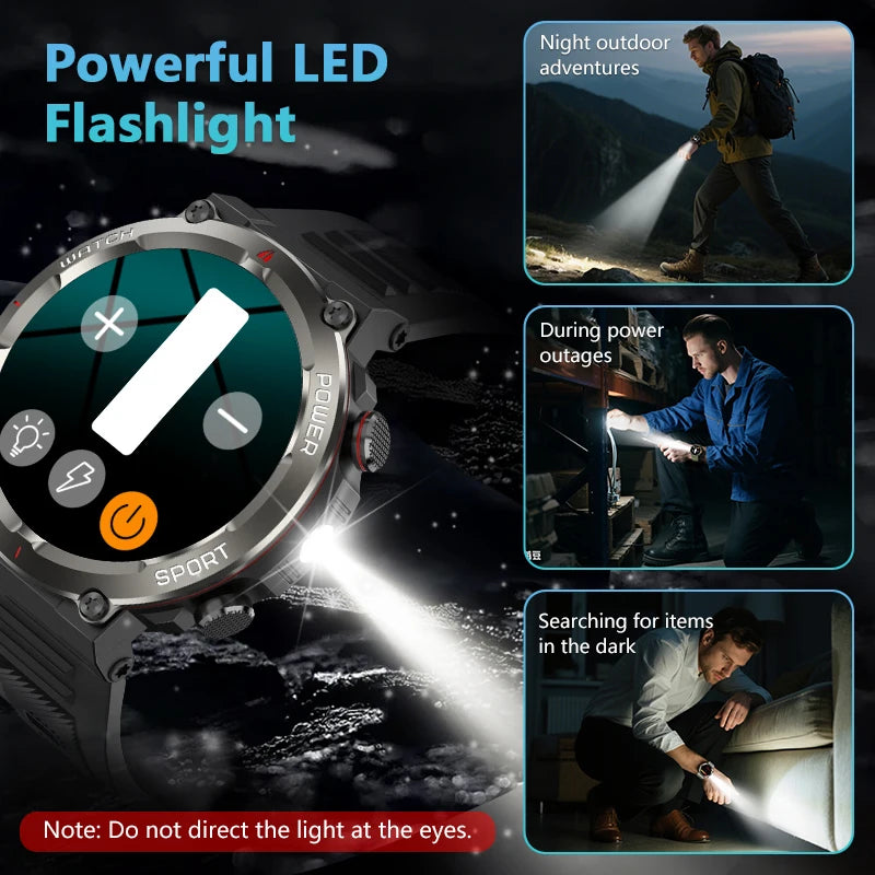 Blackview W50 Pro Waterproof Smart Watch with LED Flashlight 960mAh Battery Life Bluetooth Call Outdoor Watches for Man Woman
