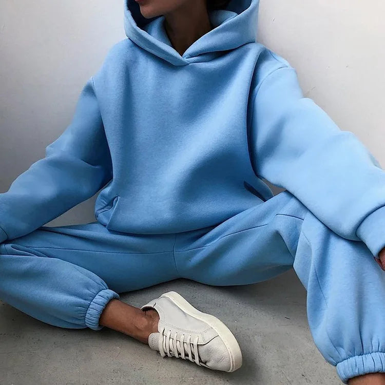 Fleece Hooded Two-Piece Set Cozy Winter Essential — Black | KIMLUD
