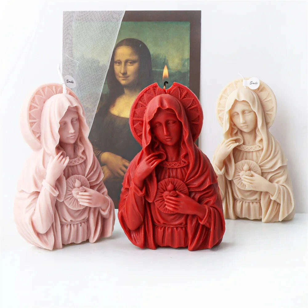 KIMLUD, Religion Jesus Family Candle Wax Mould Silicone Mary Statue Resin Mold DIY Virgin Mary Plaster Resin Tools Home Decoration, KIMLUD Womens Clothes