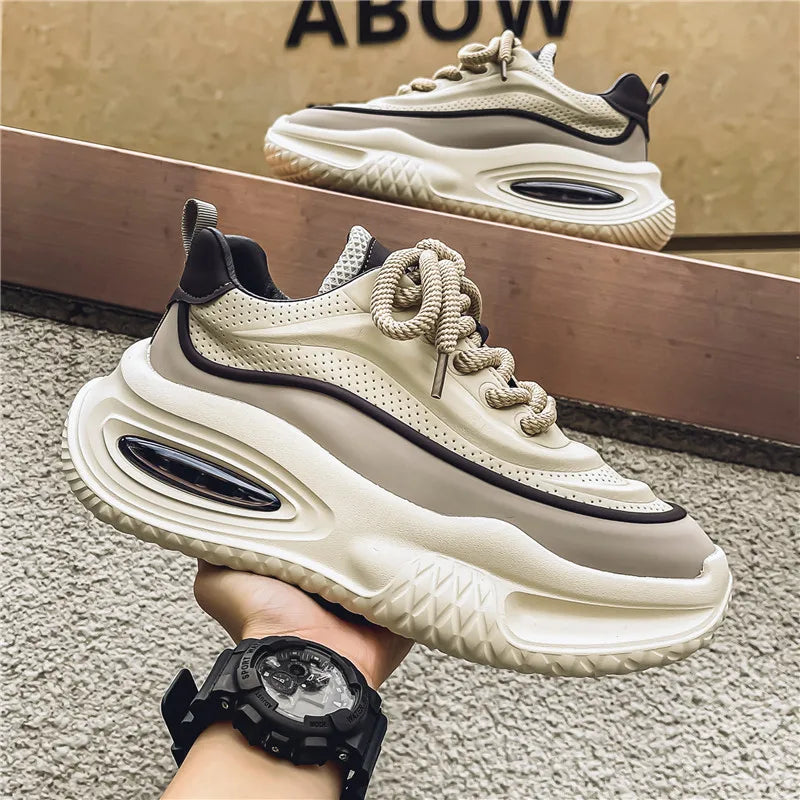 Artificial Leather Skate Shoes Thick-Soled For All-Day Comfort And Outdoor Use — Black | KIMLUD