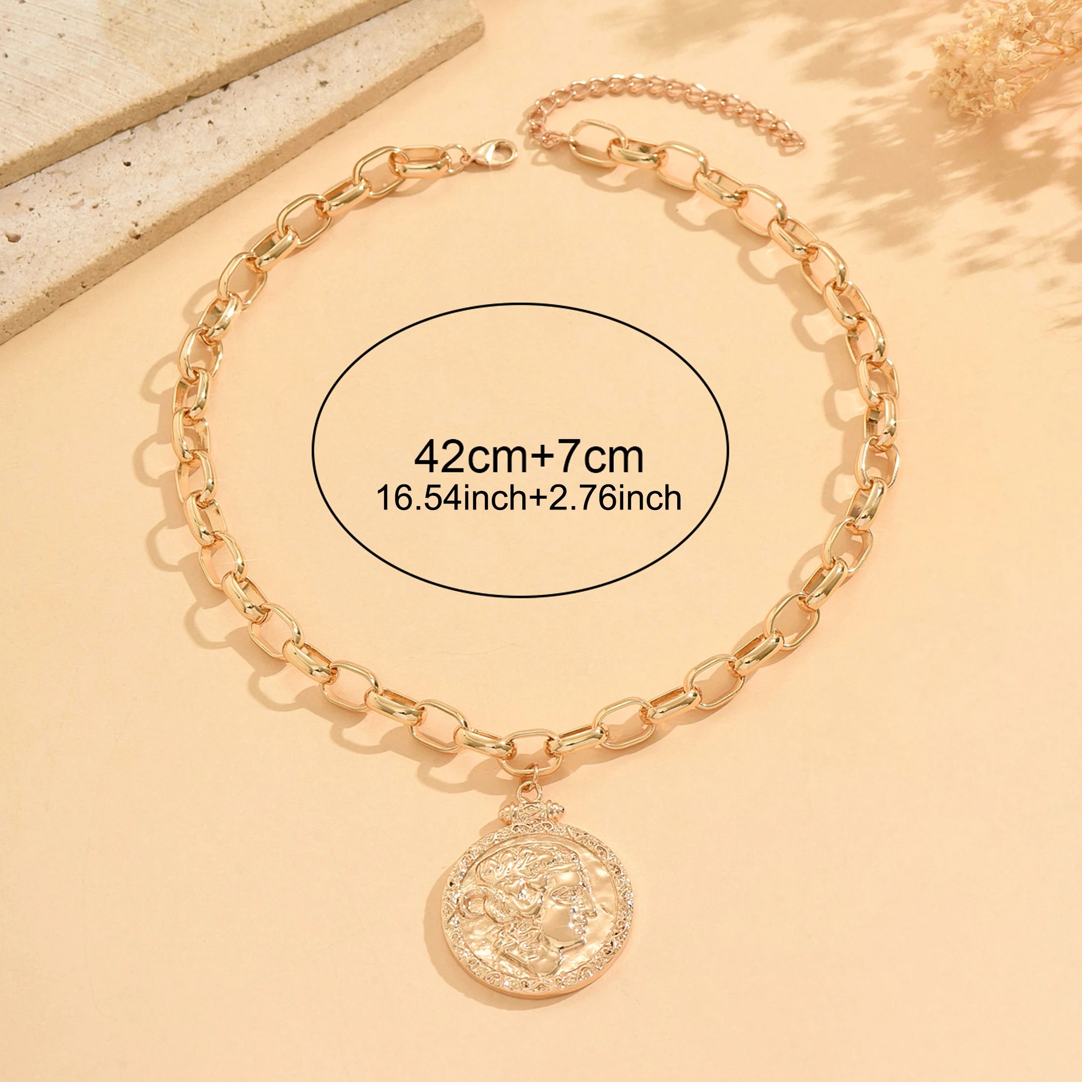 Gold Tone Coin Pendant Necklace - Gold Tone | KIMLUD