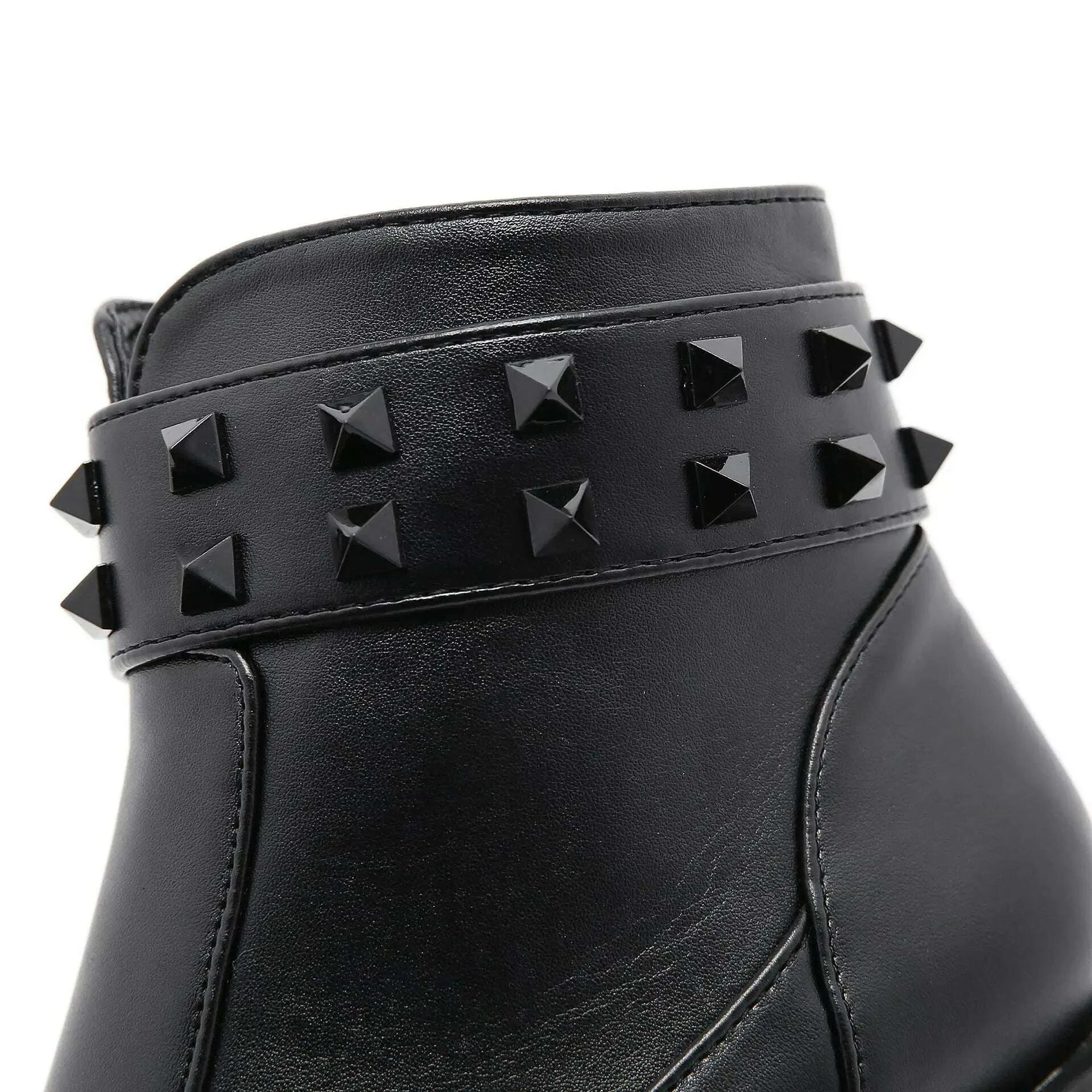 KIMLUD, Gothic Black Ankle Boots For Women Plus High Heel Female Shoes Lace-Up Nigh Club Black Sexy Rivets Short Bootsrd5, KIMLUD Womens Clothes