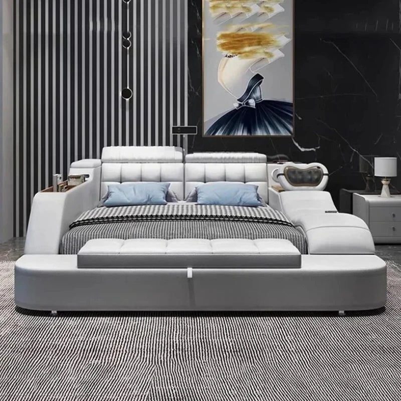 Modern Aesthetic Double Bed Multifonction Storage Salon King Double Bed Luxury Smart Lit Intelligent Multifonctions Furniture