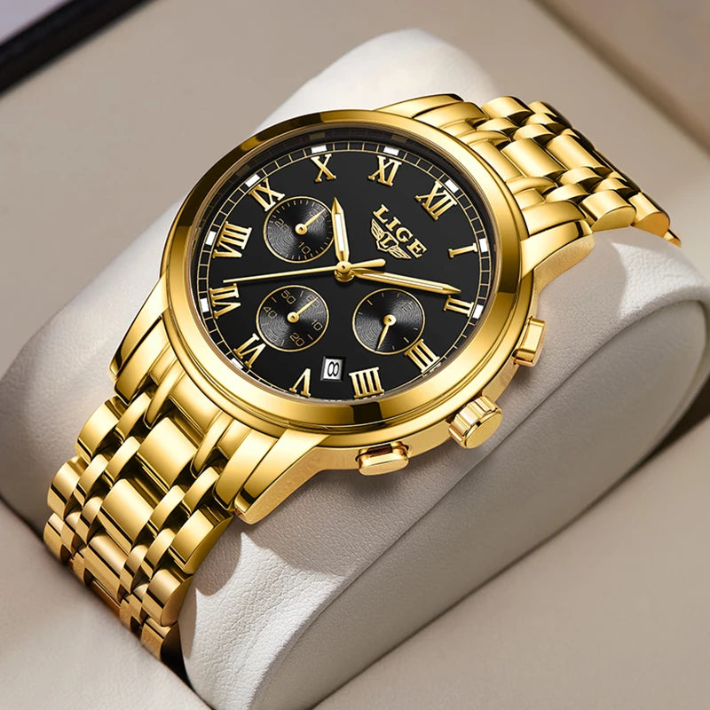LIGE 2023 New Gold Watch Women Watches Ladies 30M Waterproof Steel Women's Bracelet Watches Female Clock Relogio Feminino+BOX