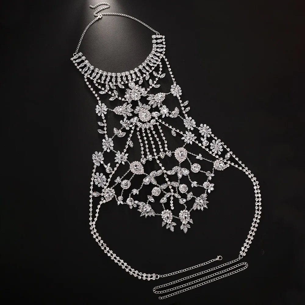 Draped Crystal Rhinestone Body Chain — Silver | KIMLUD