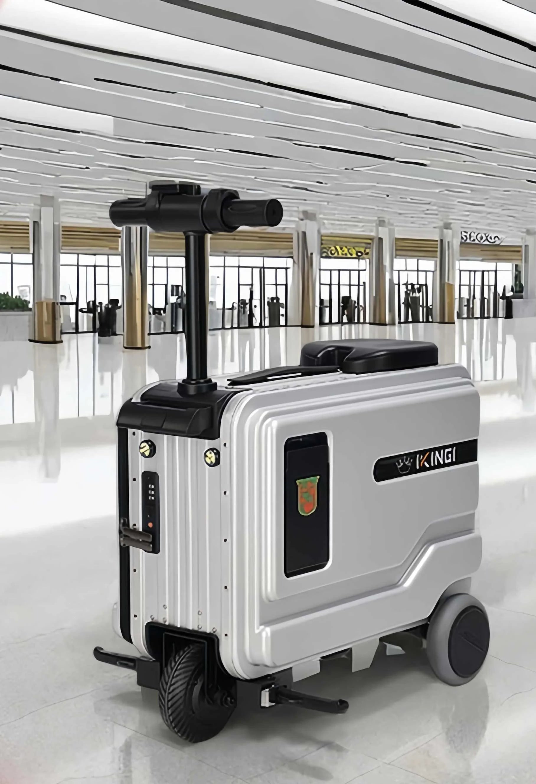 Deluxe Electric Scooter Luggage Children's Cabin Portable Smart Luggage Comfortable Seat Silver Trolley Multipurpose Bag