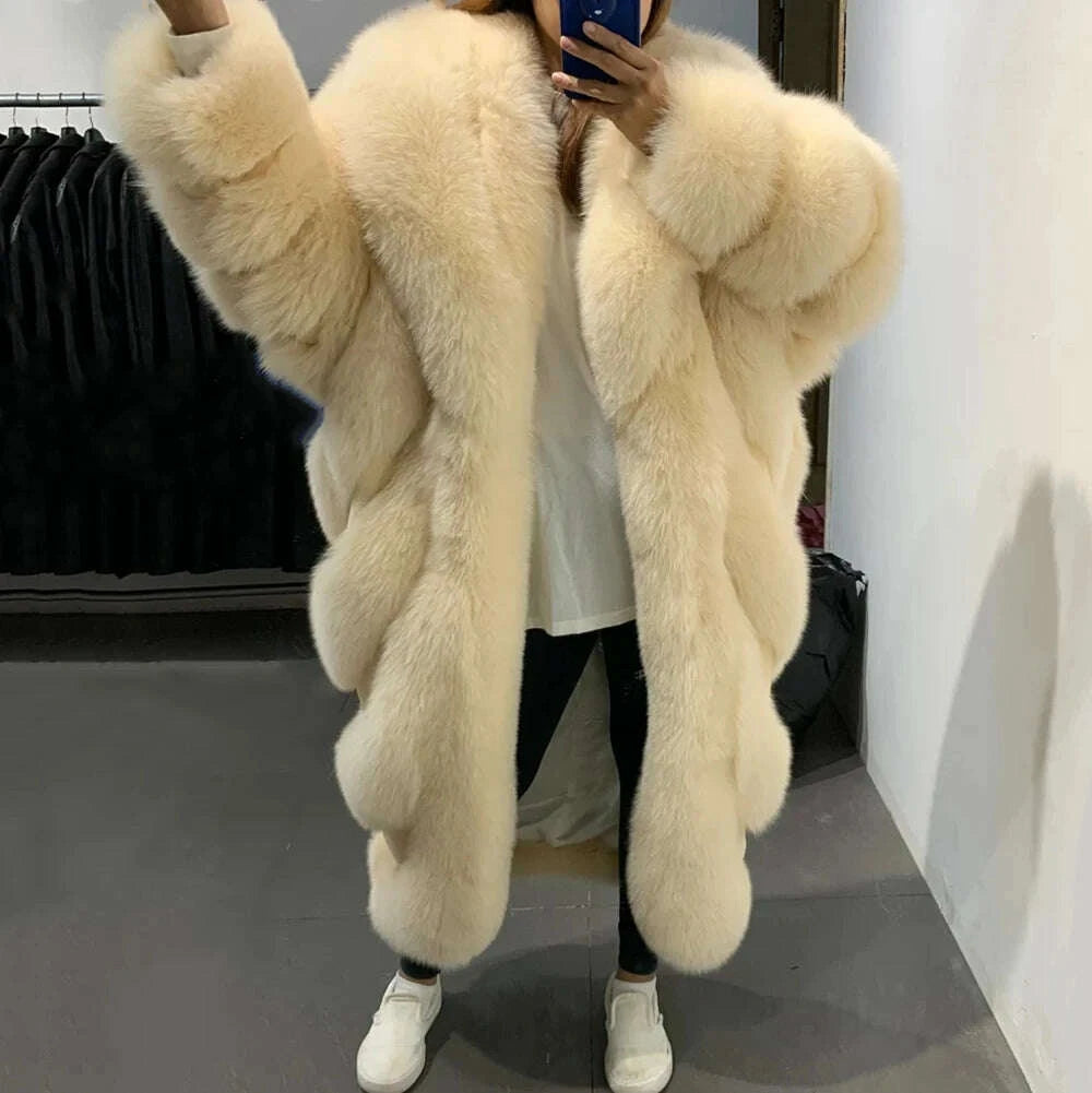 KIMLUD, YOLOAgain 2025 Winter Warm Luxury Real Fox Fur Coat Women Pink Fox Fur Jacket Long, KIMLUD Womens Clothes