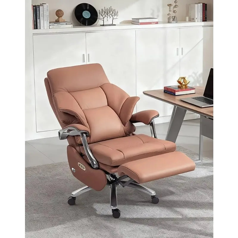 Leather Executive Chair With Electric Massage — Tan | KIMLUD