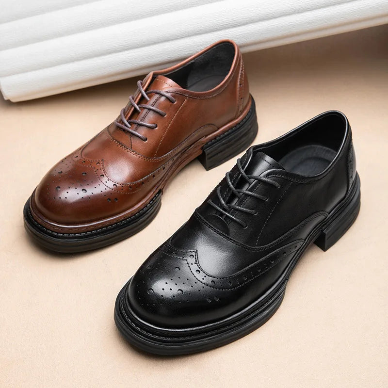 Retro Mens Casual Business Shoes Luxury Genuine Leather 2025 Spring Fashion Platform Handmade Quality Brogues Formal Shoes Male