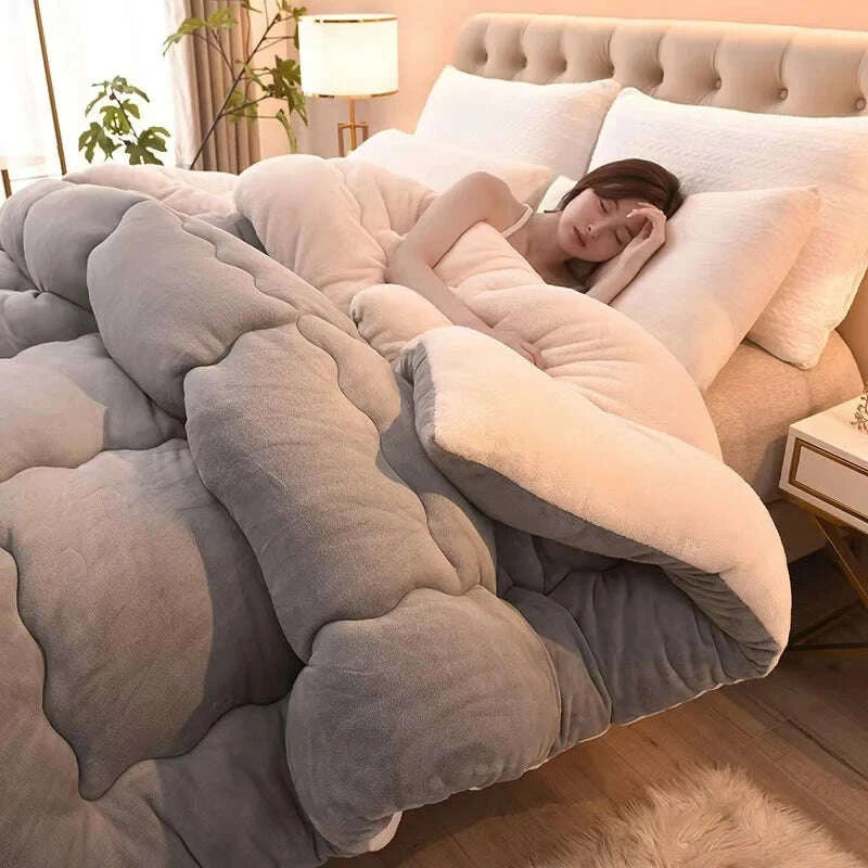 KIMLUD, Solidcolor double-sided Duvet Lamb Wool flannel quilt warm comfort mattress in winter bedroom dormitory Thicken Weight Blanket, KIMLUD Womens Clothes