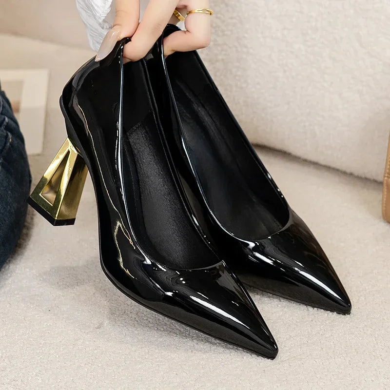 Pointed Toe Special Heel High Heels Women's Light Mouth Sexy Explosive Patent Leather Versatile Single Shoes