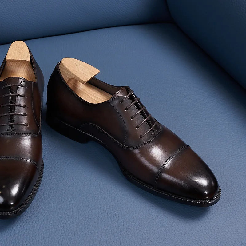 Italian Elegant Mens Wedding Oxfords Shoes Luxury Genuine Leather Handmade Quality Comfortable Autumn Retro Dress Social Shoes