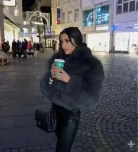 DEAT Fashion Women's Faux Fur Coat Lapel Zipper Long Sleeves Loose Thick Imitation Fur Short Jacket Winter New 7AB6103