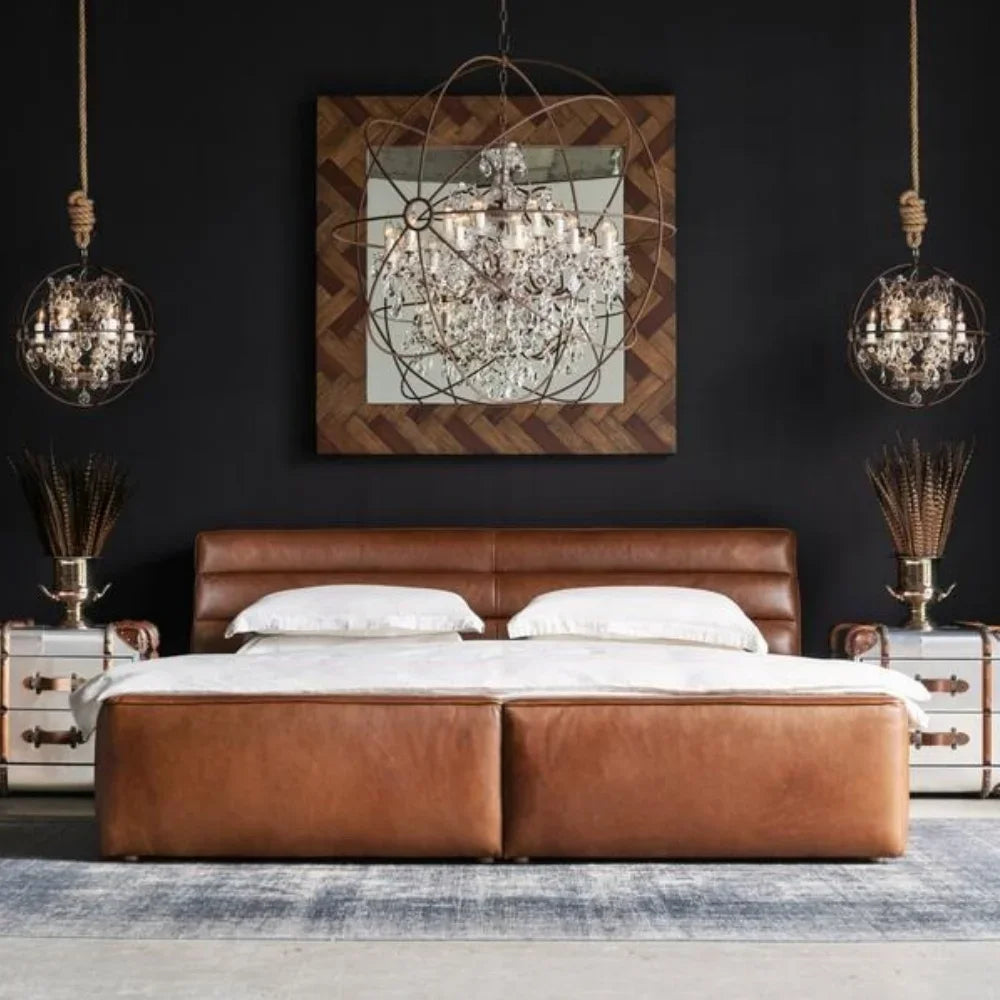 Leather King Size Bed Modern Design — Customized Color | KIMLUD