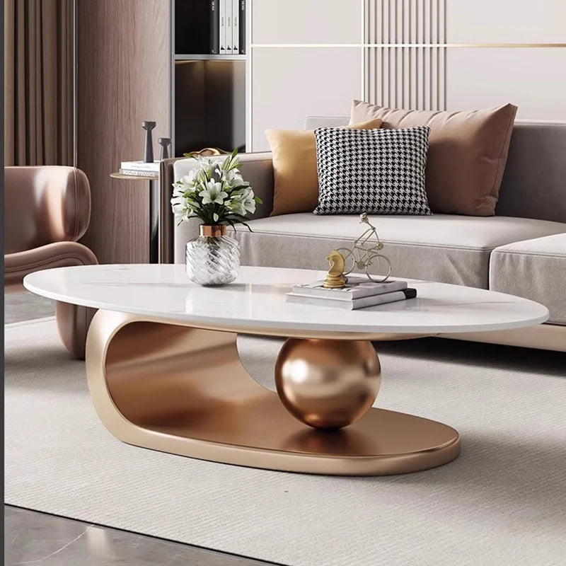 Rock Slab Coffee Table Sculptural Bronze-Toned Wooden Base — Ivory | KIMLUD