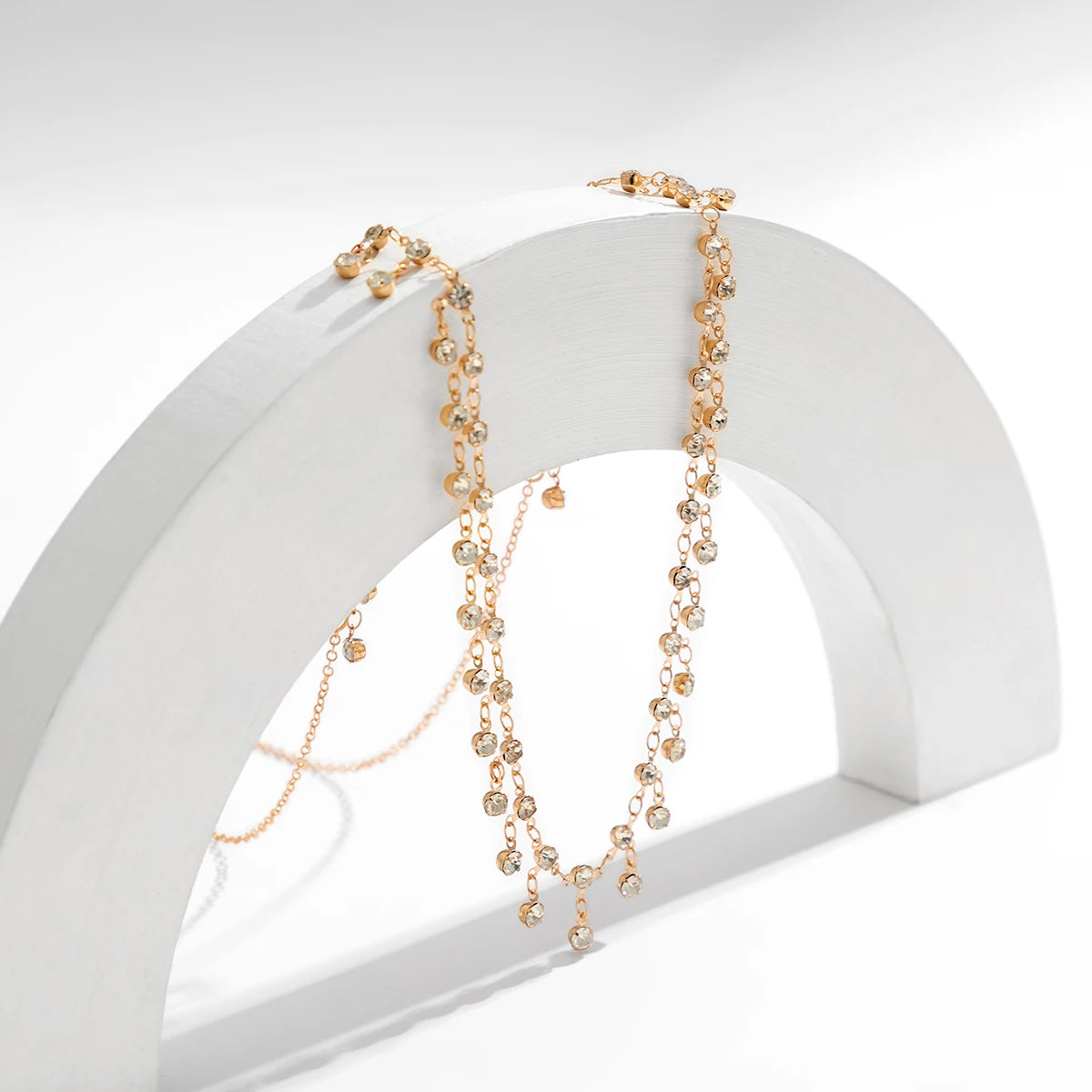 Gold-Tone Tassel Waist Chain Belt Zircon Rhinestone Embellishment — Gold | KIMLUD
