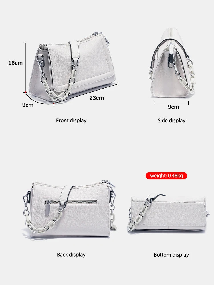 Zency Acrylic Chain Handbag Soft Leather Top-Handle Women's Luxury Small Underarm Crossbody Bag White Fashion Shoulder