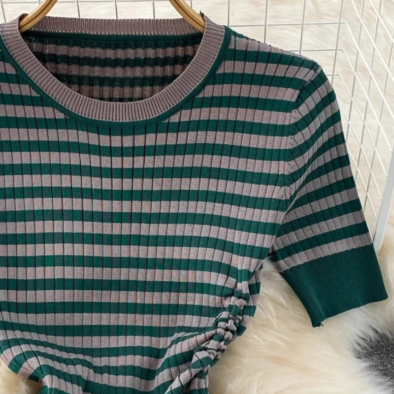 Knit Striped Bodycon Maxi Dress — Emerald Green | KIMLUD
