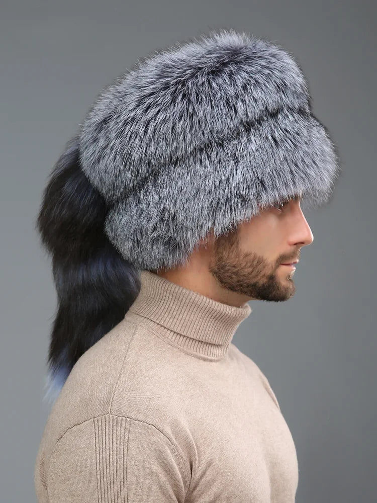 2024 Unisex Real Fox Fur Beanies Hat Mongolian Hat Unique Process Fox Tail Design Luxury Winter Warm Hats For Fashion Bomber Hat
