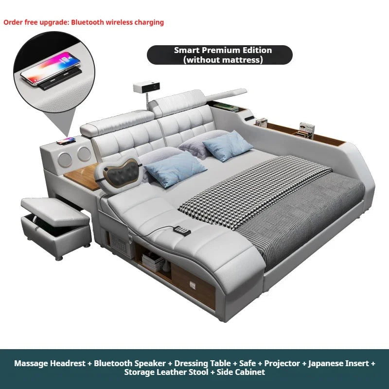 Modern Aesthetic Double Bed Multifonction Storage Salon King Double Bed Luxury Smart Lit Intelligent Multifonctions Furniture