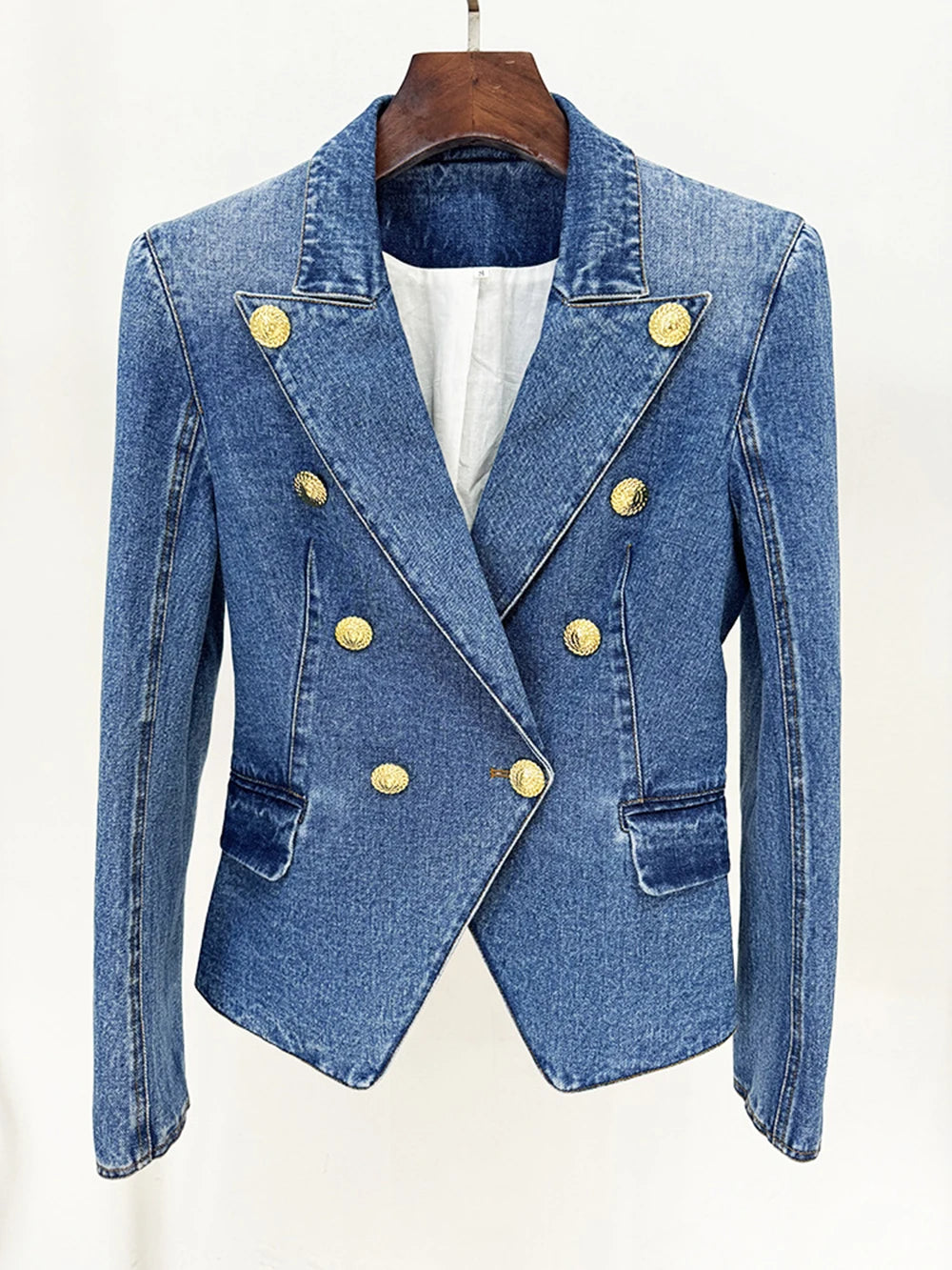 Modphy High Quality Women'S Double Breasted Slim Fit Denim Blazer Long Sleeve Jean Jacket High Waisted Pencil Mini Skirt Set