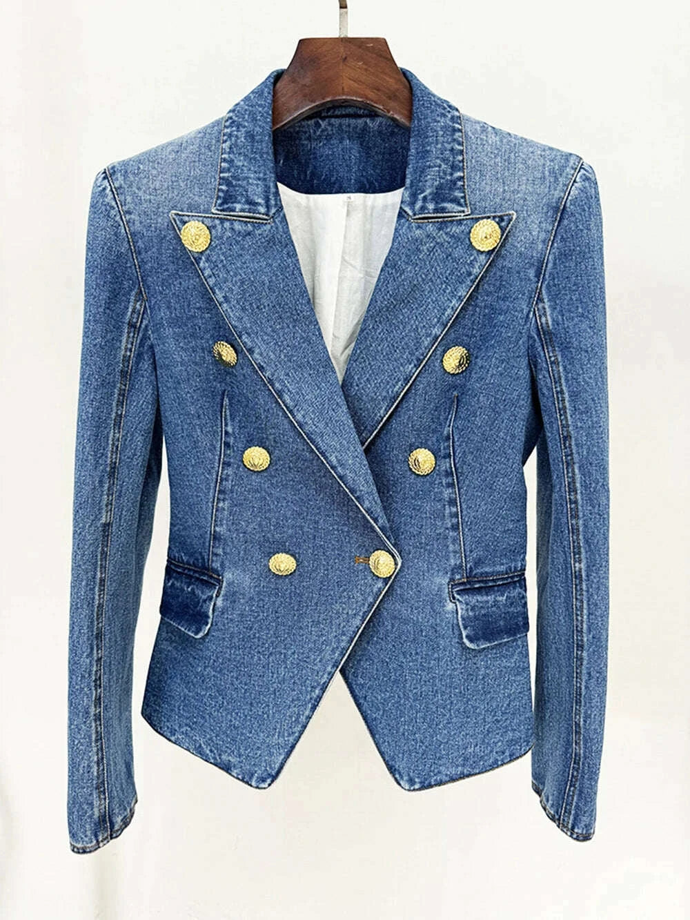 KIMLUD, Modphy High Quality Women'S Double Breasted Slim Fit Denim Blazer Long Sleeve Jean Jacket High Waisted Pencil Mini Skirt Set, KIMLUD Womens Clothes