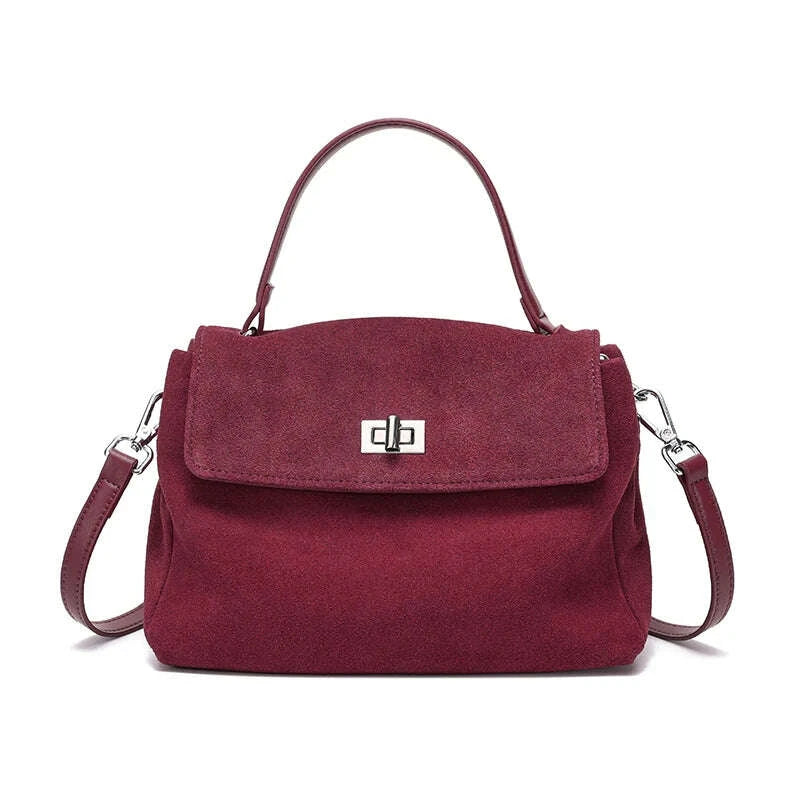 KIMLUD, 2025 NEW Autumn winter women's Natural Suede leather Crossbody Bag luxury designer Genuine Leather commuting messenger bag, KIMLUD Womens Clothes