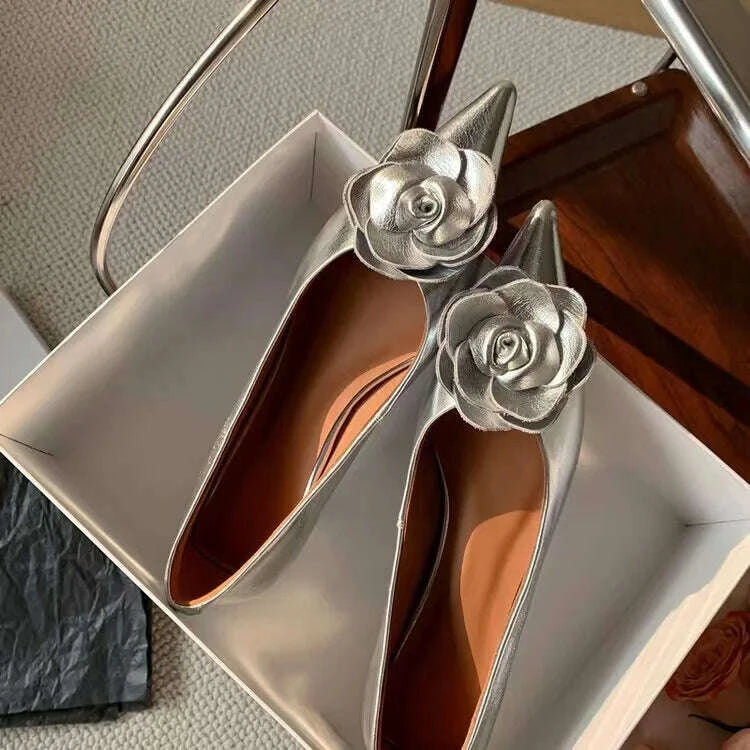 KIMLUD, Women Shoes High Heels Loafers Elegant Woman Shoes Low Heels Wedding Bride Pointed Toe Silver Gold Rose Evening Party Shoes, KIMLUD Womens Clothes