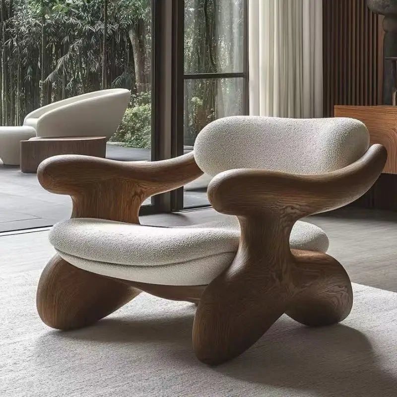 Italian Wooden Armchair Ergonomic Comfort — Beige | KIMLUD