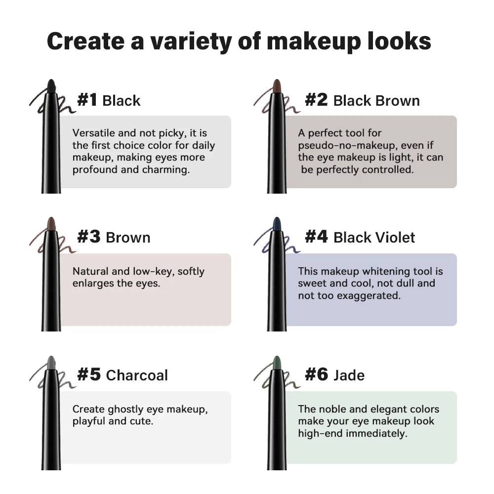 Waterproof Eyeliner Pencil Long-Lasting High color development Double-head design Built-in applicator pencil sharpener Eyeliner