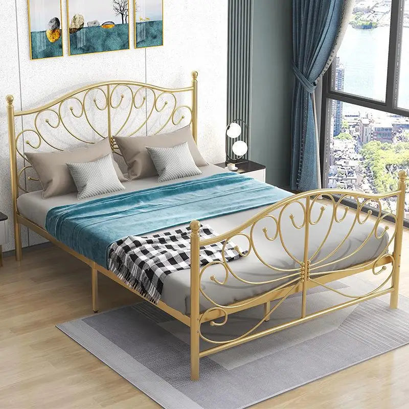 Gold-Tone Metal Bed Frame Sculptural Minimalist Modern Design Centerpiece — Gold | KIMLUD