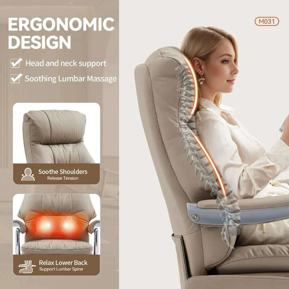 KIMLUD, Ergonomic Executive Office Chair with Footrest Sustainable Leather Electric Reclining Massage Home Desk Chair, KIMLUD Womens Clothes