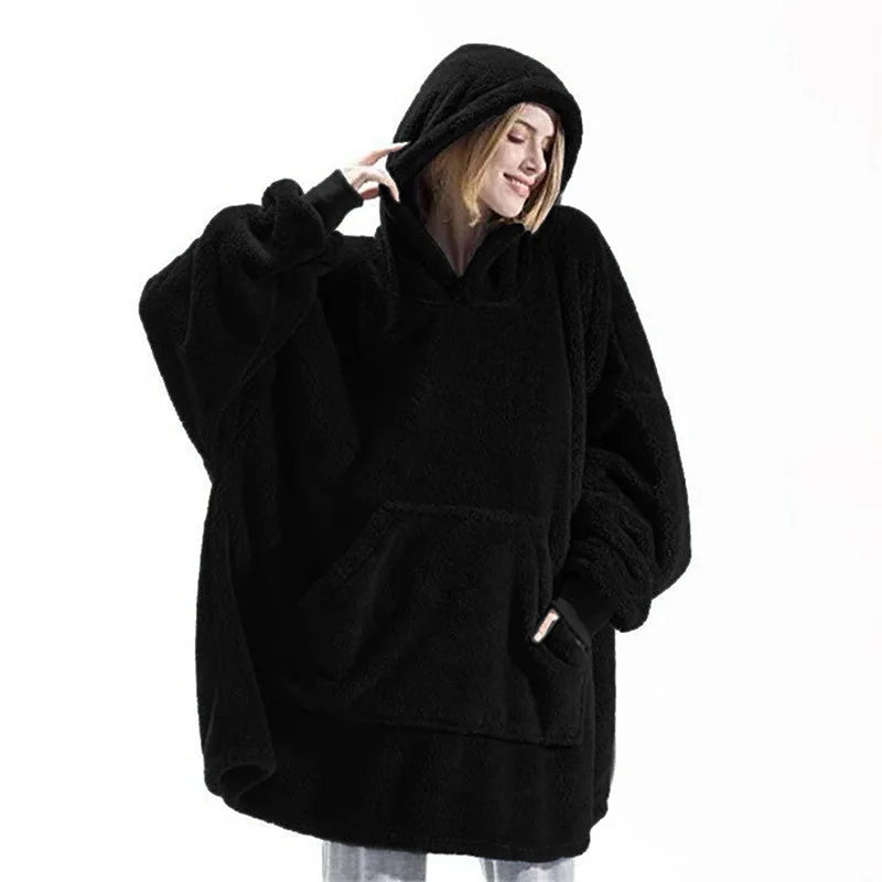 Hoodie Blanket - Oversize - Double-Faced Fleece Polyester Cotton | KIMLUD
