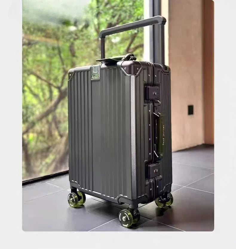 Wide-Handle Travel Suitcase With Cup Holder — Black | KIMLUD