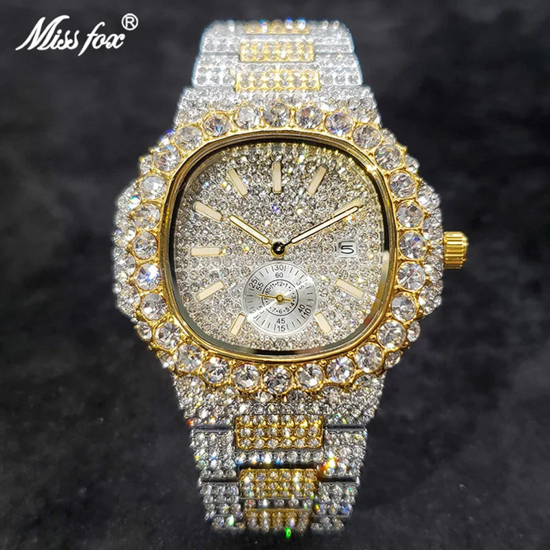 New Hip Hop Watches For Men Luxury Iced Out Quartz Wristwatch Fashion Fully Diamond Waterproof Luminous Male Clock Hot Sale 2022
