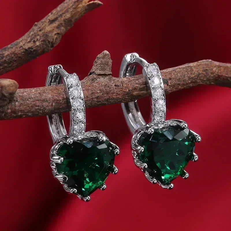 Cubic Zirconia Drop Earrings Water-Drop Inlaid — Emerald | KIMLUD