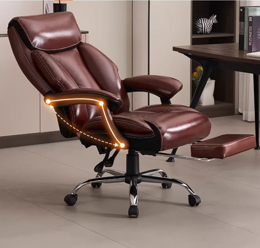 Leather Boss Chair Executive Swivel Office Chair With Height Adjustable Metal Frame — Black | KIMLUD