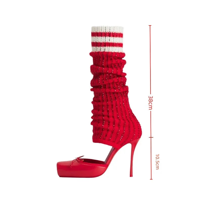 Knee-High Boots High-Heeled Square-Toe — Multicolor | KIMLUD