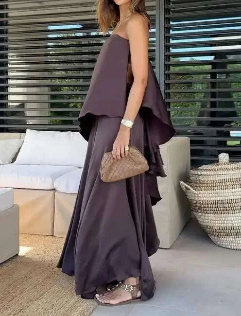 Sexy Strapless Loose Dress Sets for Women 2025 Summer New Elegant Sexy Sleeveless Strapless Loose Irregular Top Long Skirt Set