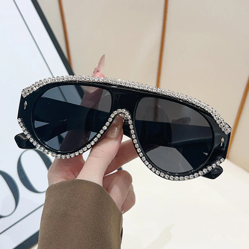 Crystal Rhinestone Luxury Sunglasses — Black | KIMLUD