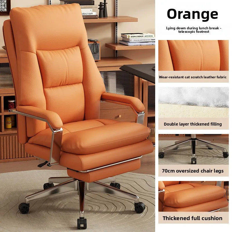 KIMLUD, Leather Boss Chair Office Chair Recumbent Back Study Chair Ergonomic Home Computer Chair, KIMLUD Womens Clothes