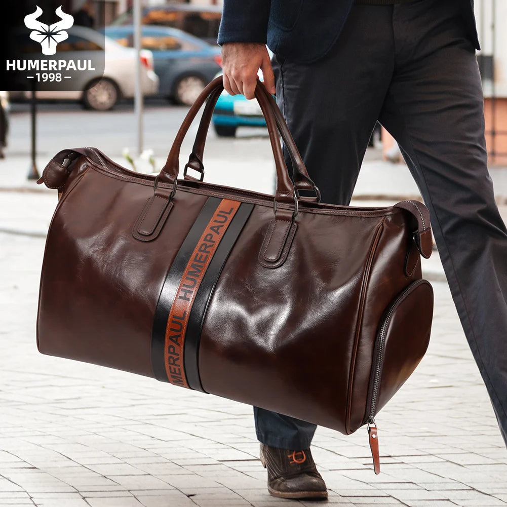Suitcases Crazy Horse Leather Duffle — Brown | KIMLUD