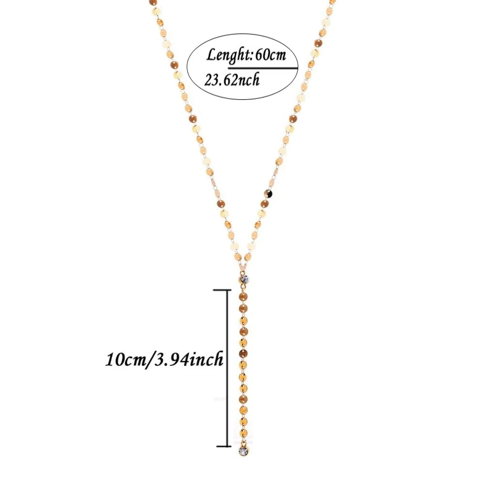 Stainless Steel Sexy Multilayer Sequins Chain Tassel Crystal Pendant Necklace For Woman Y Shape Disc Choker Necklace
