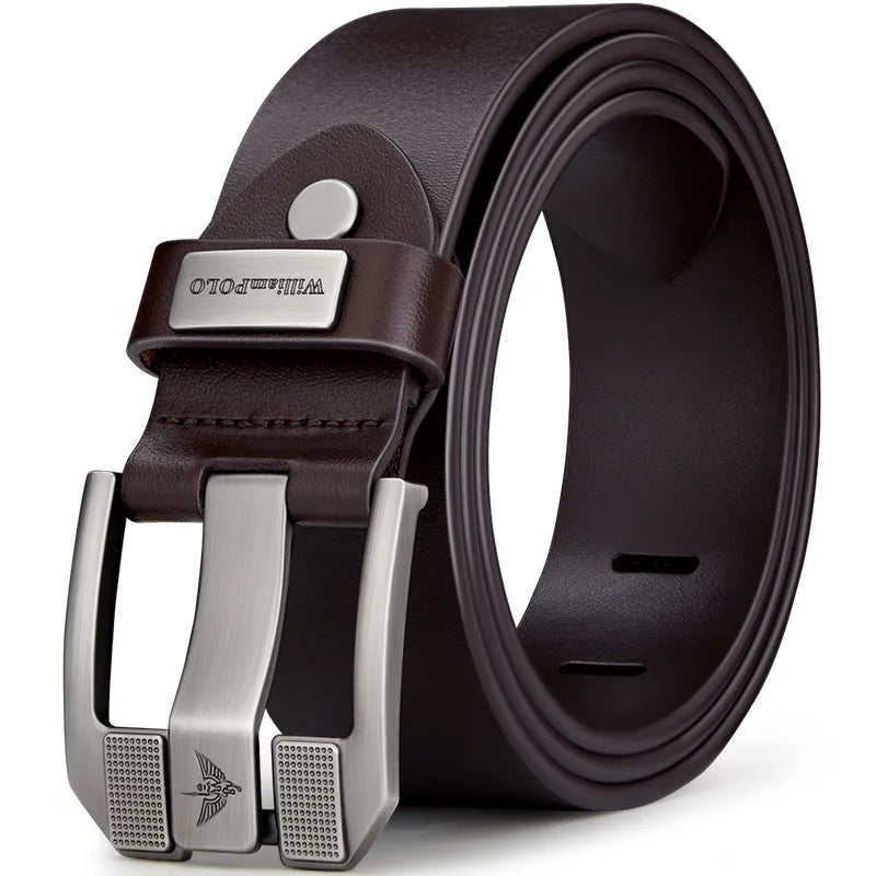 Cowhide Leather Belt With Needle Buckle — Dark Brown | KIMLUD