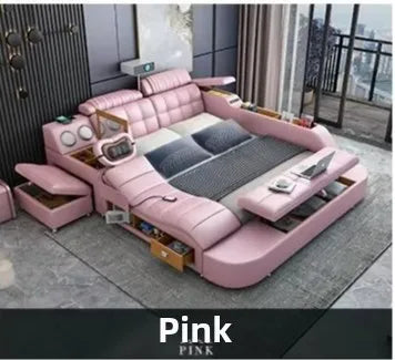 Hotsale Luxury Leather Smart Bed Multifunctional Bed Tatami King Size Platform Upholstered Fabric Soft Bed Storage Music Speaker