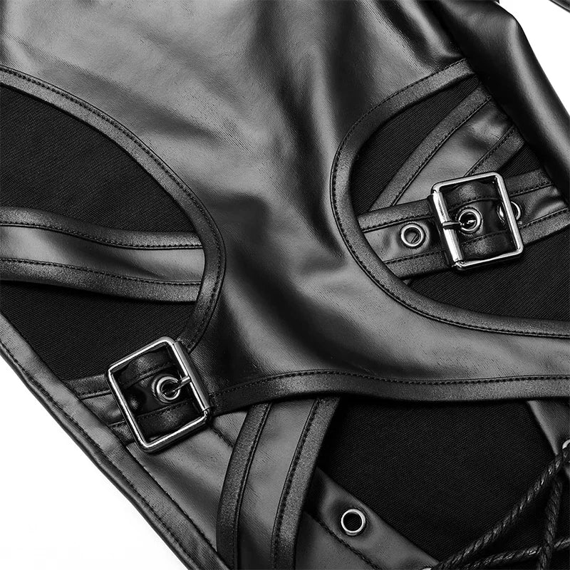 PUNK RAVE Gothic Skinny Imitation Leather Charm Sexy Pants Splicing with Mesh Punk Daily Simple Black Leggings Fashion