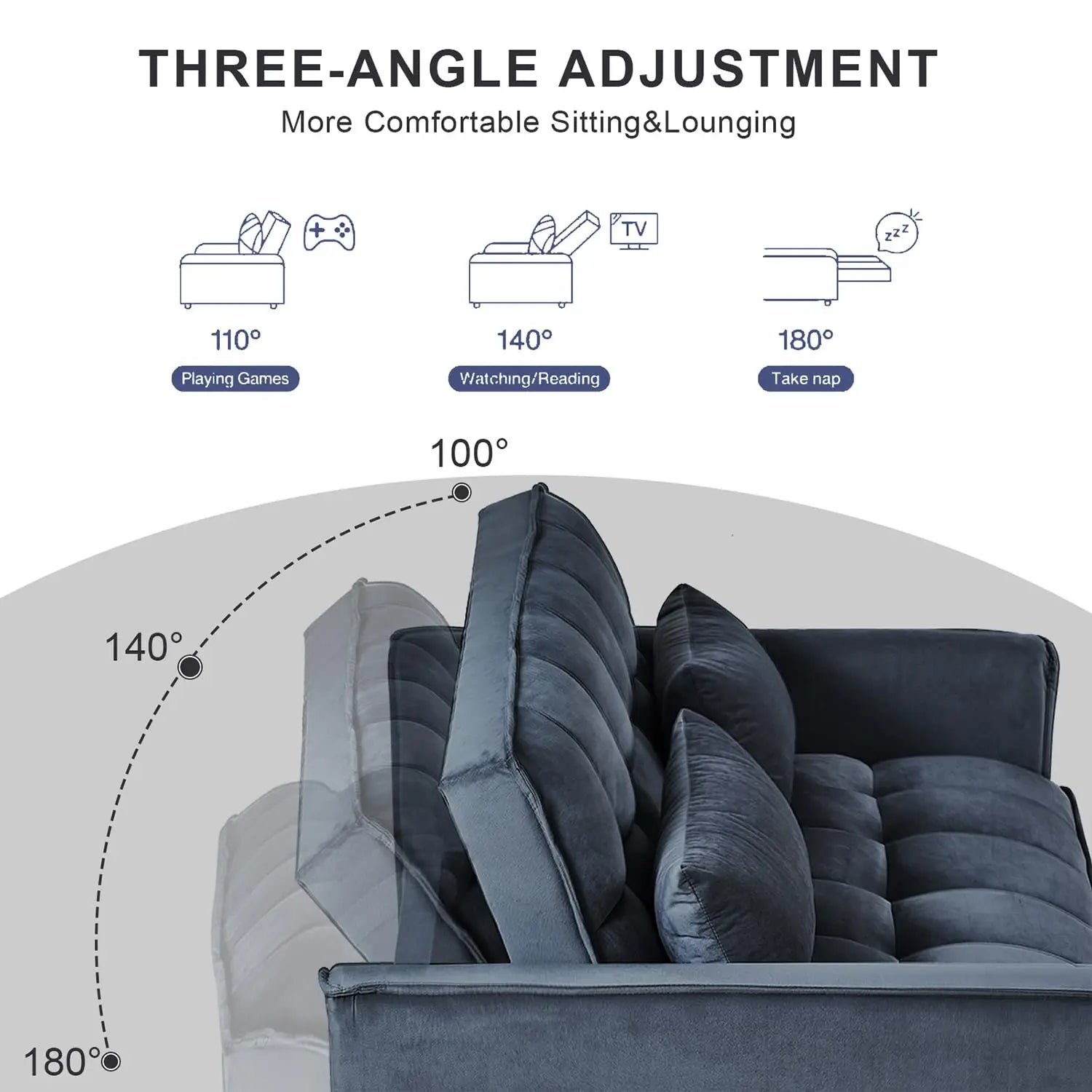 Velvet Sofa Bed 3-in-1 Convertible — Black | KIMLUD