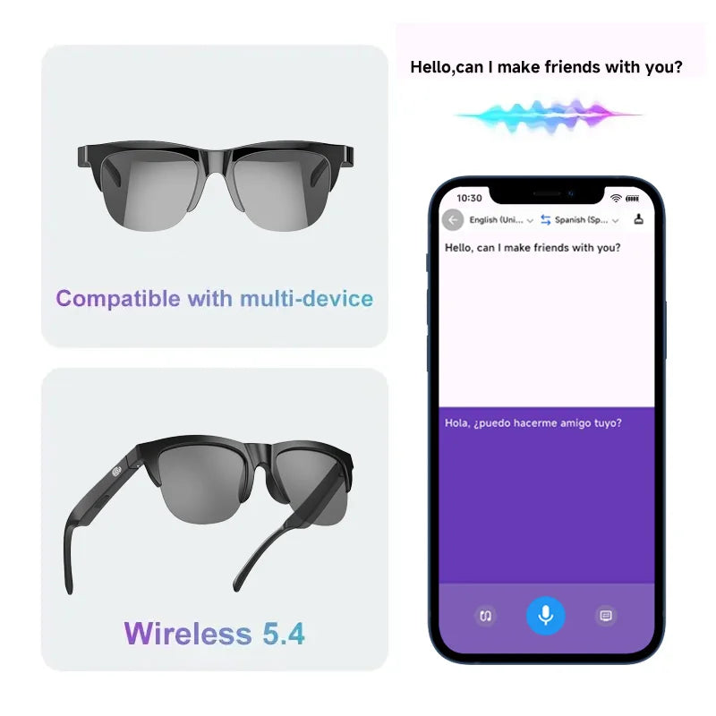 New Smart Glasses AI Translation Anti-UV Bluetooth Call HIFI Music Headphones Outdoor Sports Fashion Sunglasses For Women Men