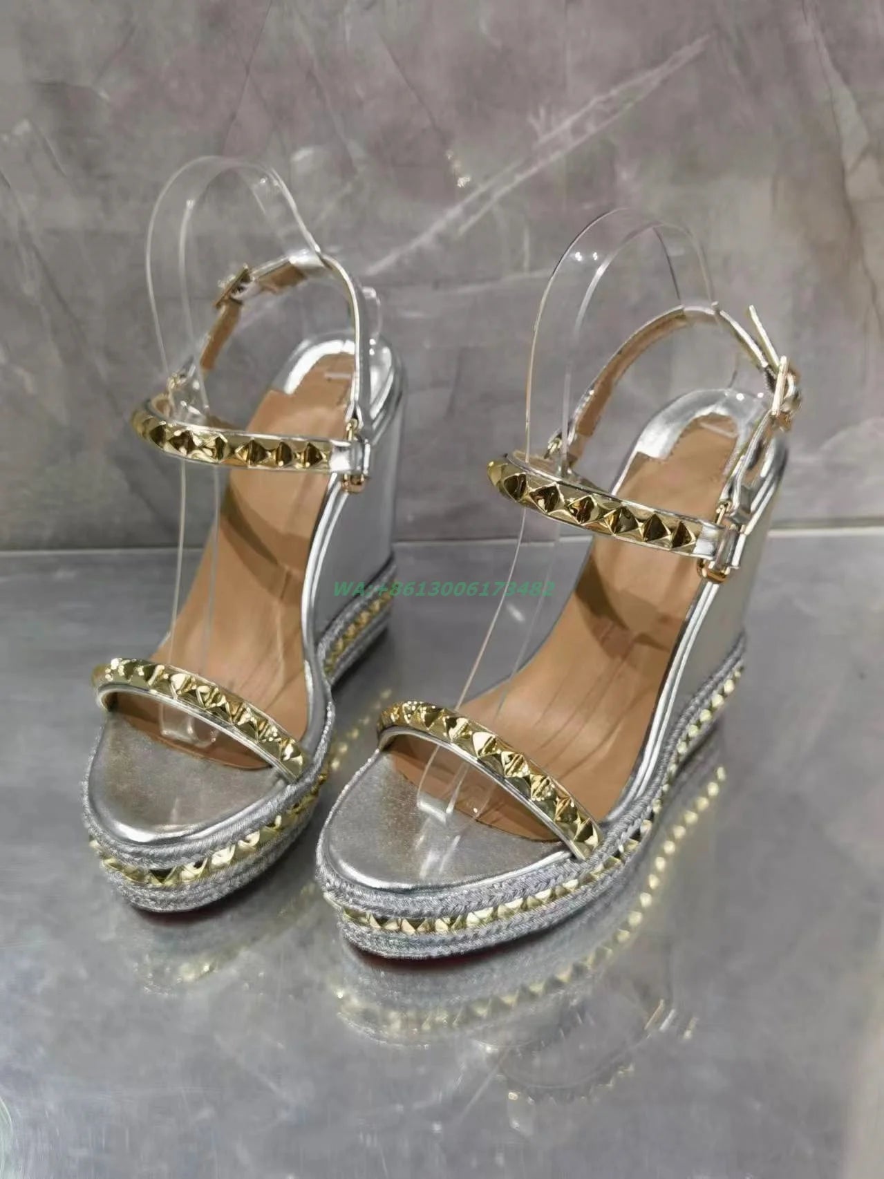 Metallic High Wedge Slingback Sandal — Silver | KIMLUD