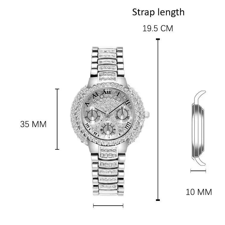 Full Diamond Quartz Watch For Women Luxury Fashion Silver Iced Out Quartz Wristwatch Gift MK Parker Style Chronograph Full Pave